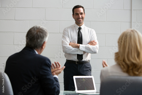 Three businesspeople during a meeting