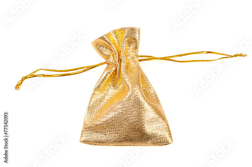 Gold silk bag is a package for gift. photo