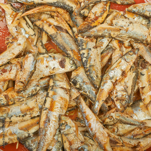 Fried sprats fish on a plate