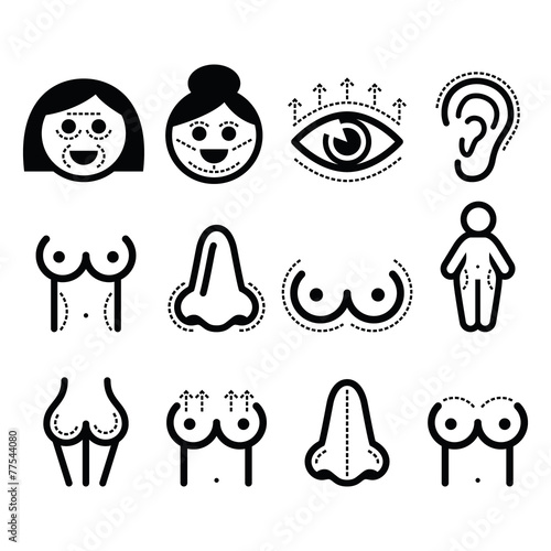 Plastic surgery, beauty vector icons set