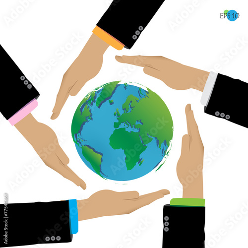 businessman hands protect the earth, vector EPS10