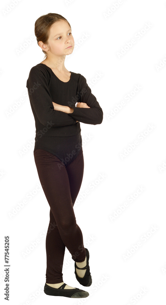 Little Girl dancer in pose on White Background