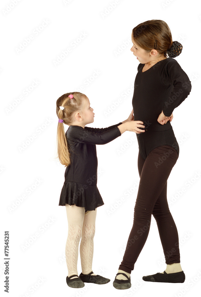 Two Little Girl dancer on White Background