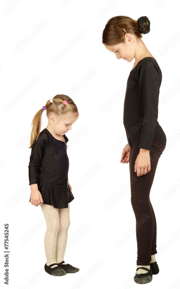 Two Little Girl dancer on White Background