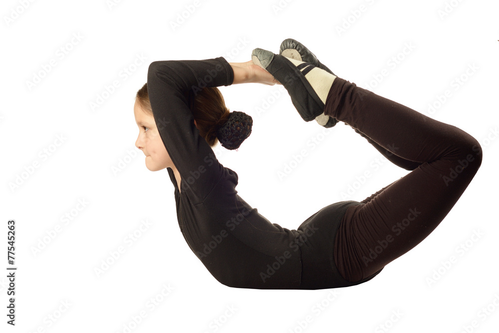 Little Girl dancer in pose on White Background