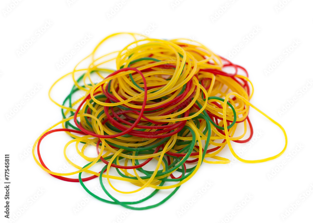 Group of color rubber bands isolated on white background