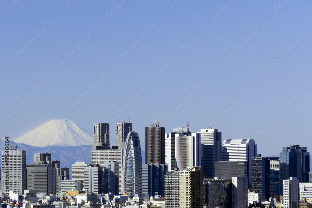 富士山と新宿高層ビル群を望む 2015年2月