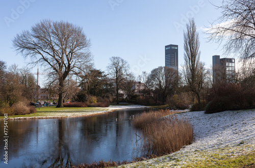 View on skyscrapers from park in Leeuwarden, Netherlands photo