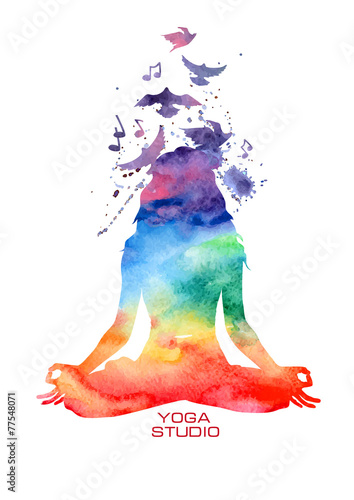 Watercolor woman silhouette of lotus yoga pose