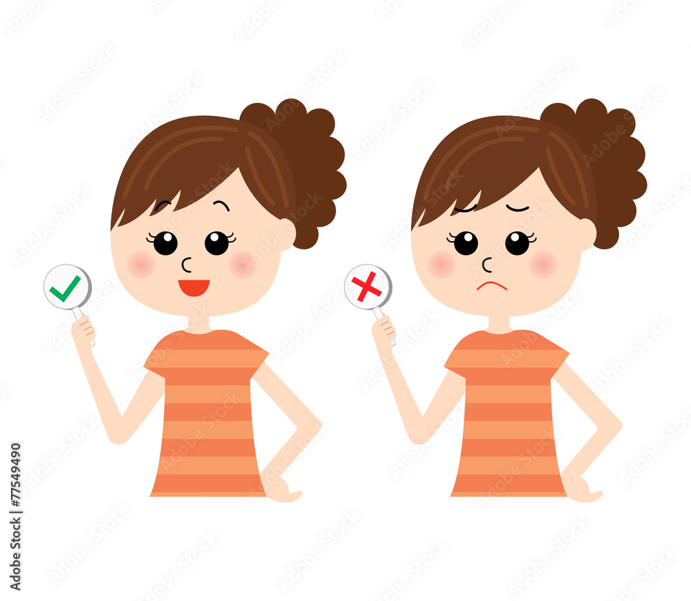 Two pose variations of young woman with yes and no signs Two pose variations of young woman with yes and no signs