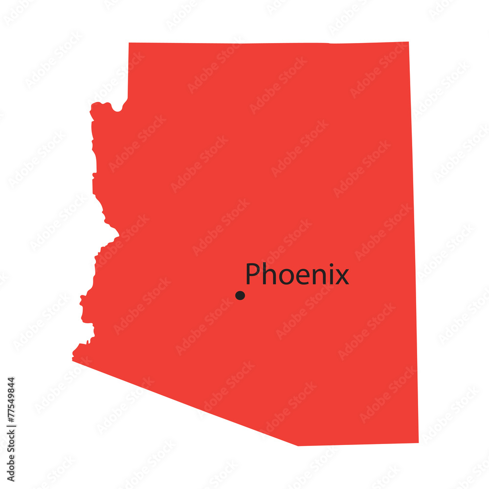 red map of Arizona with indication of Phoenix