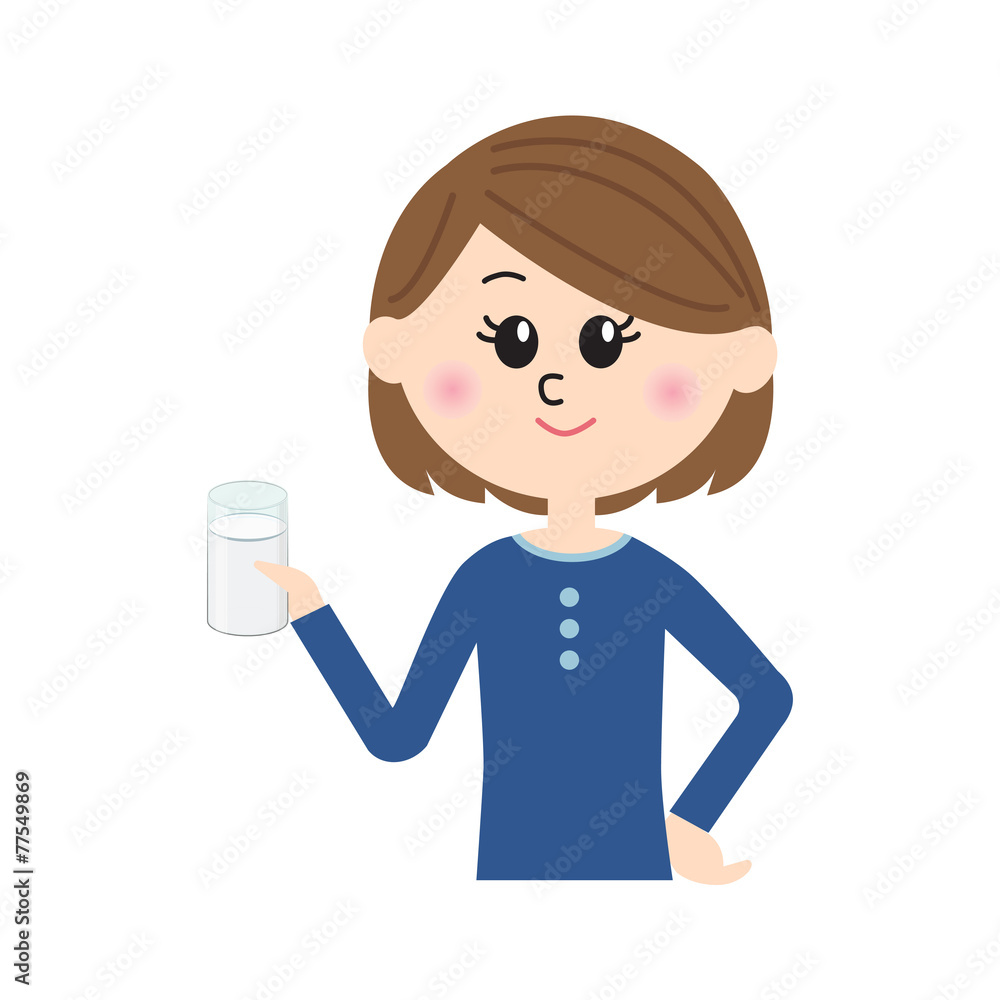 A set young happy woman with a glass of milk in her hand A set young happy woman with a glass of milk in her hand