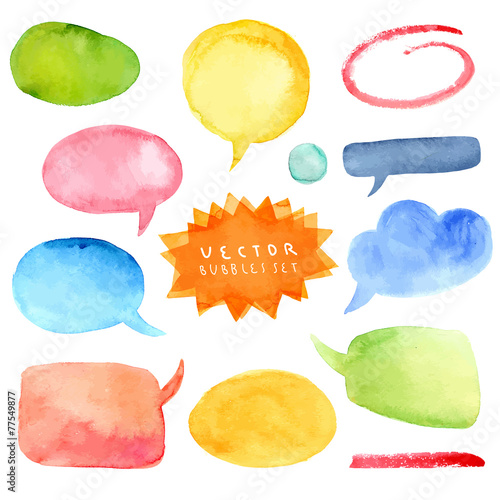 Watercolor hand drawn speech bubbles