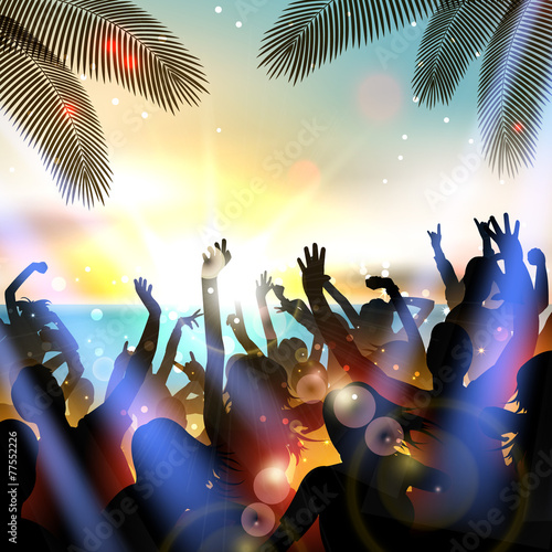 Summer Beach party WITH dance silhouettes and sunset