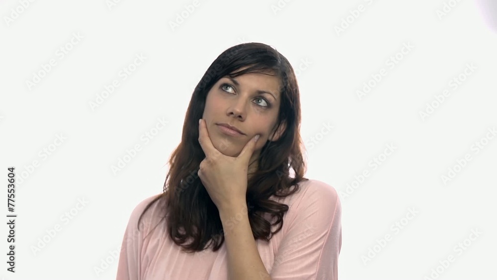 Woman thinking on white background

