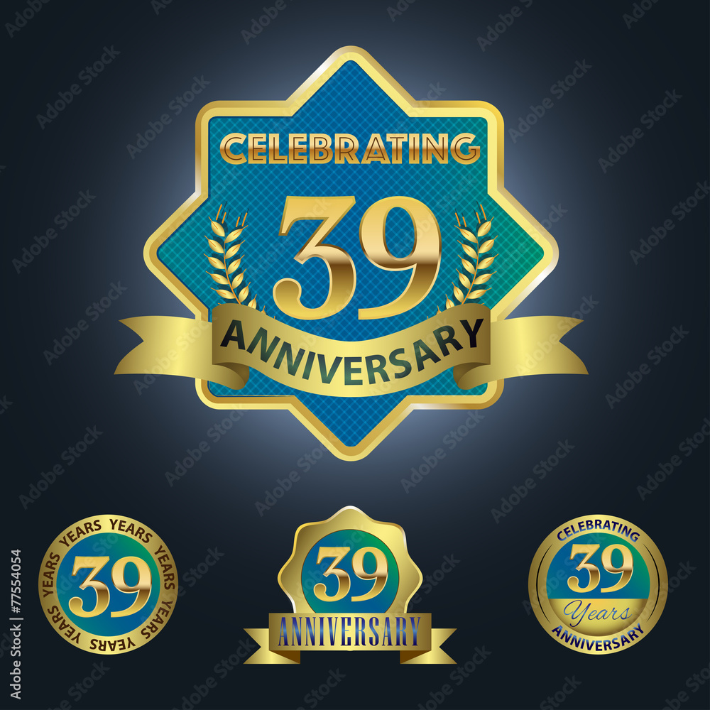 Celebrating 39 Years Anniversary - Blue seal with golden ribbon Celebrating 39 Years Anniversary - Blue seal with golden ribbon