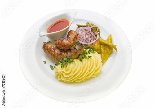  SAUSAGES OF ELK AND WILD BOAR WITH MASHED POTATOES