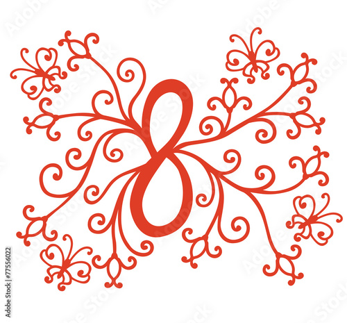 Decorative 8 march card with floral elements