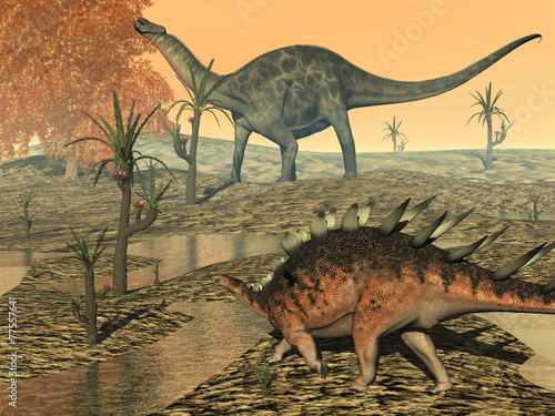 Dicaeosaurus and kentrosaurus dinosaurs - 3D render