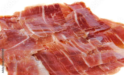 Closeup of spanish jabugo ham slices. Serrano ham