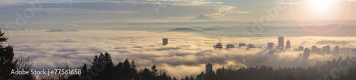 Rolling Fog Over City of Portland Oregon at Sunrise photo