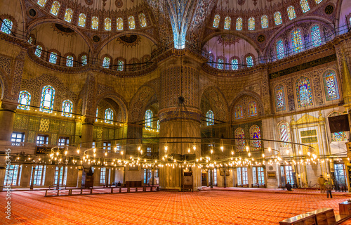 Interior of Sultan Ahmet Mosque (Blue Mosque) in Istanbul, Turke © Leonid Andronov
