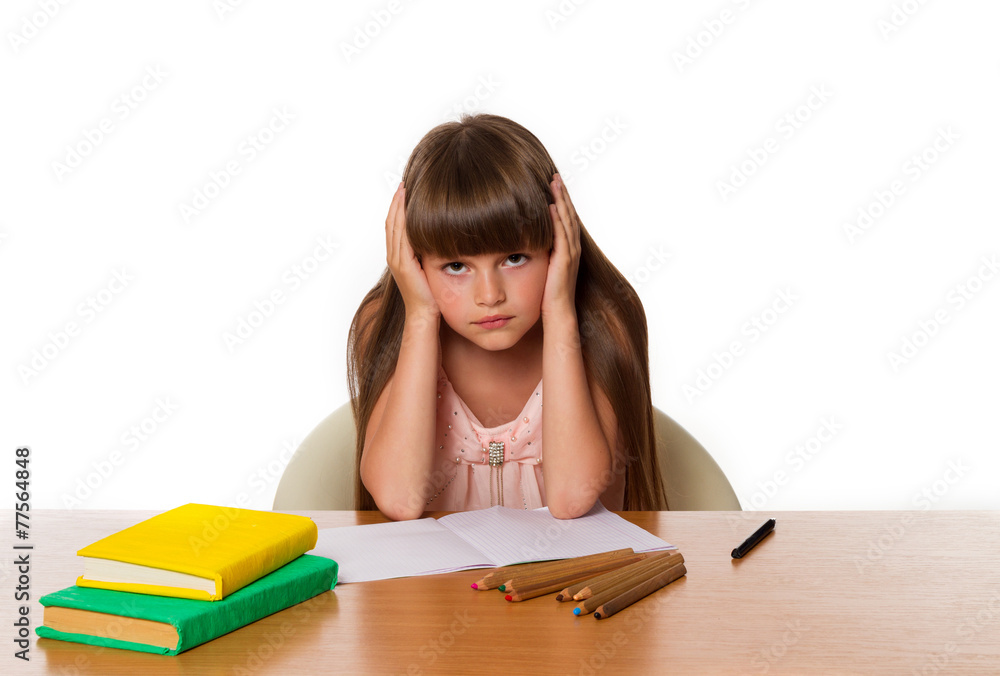 beautiful little girl tired of doing homework beautiful little girl tired of doing homework