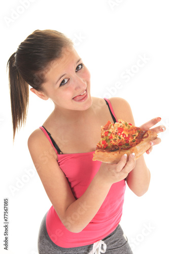 Woman eating pizza