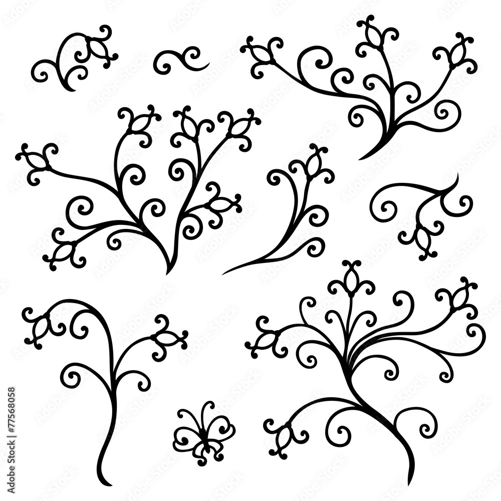 Decorative floral elements set Decorative floral elements set