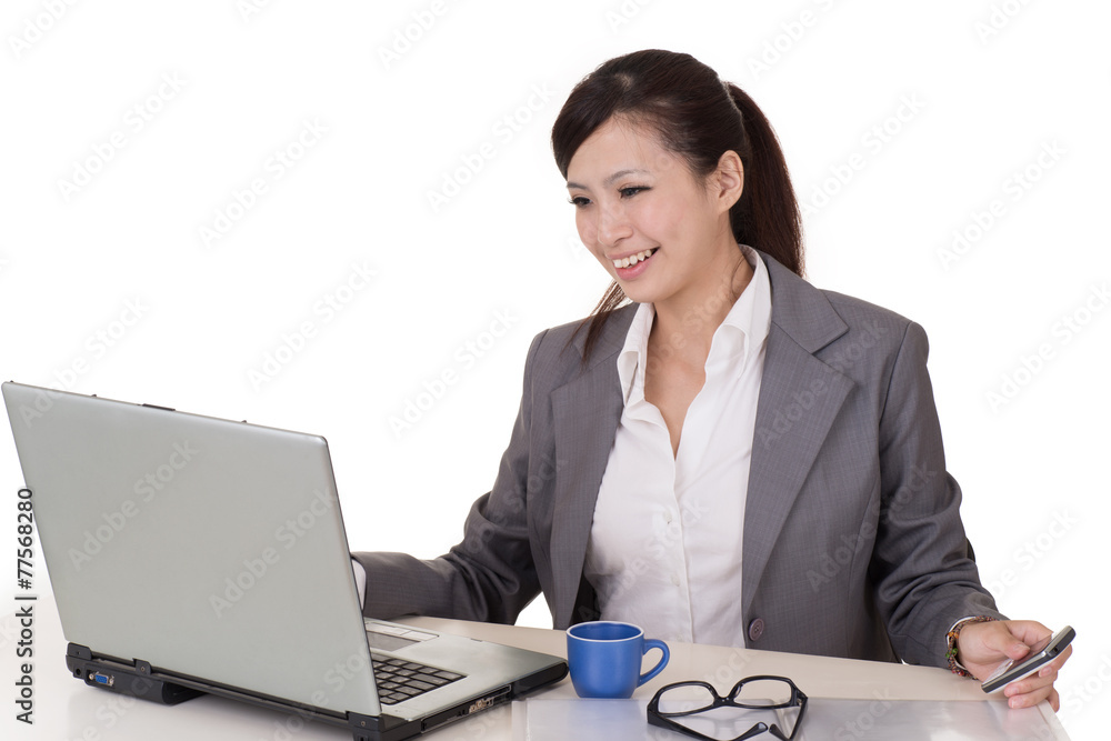 Happy smiling working business woman Happy smiling working business woman