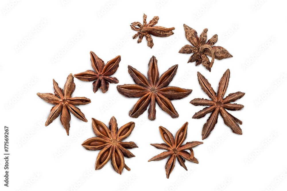 Closeup of several star anises isolated on white Closeup of several star anises isolated on white