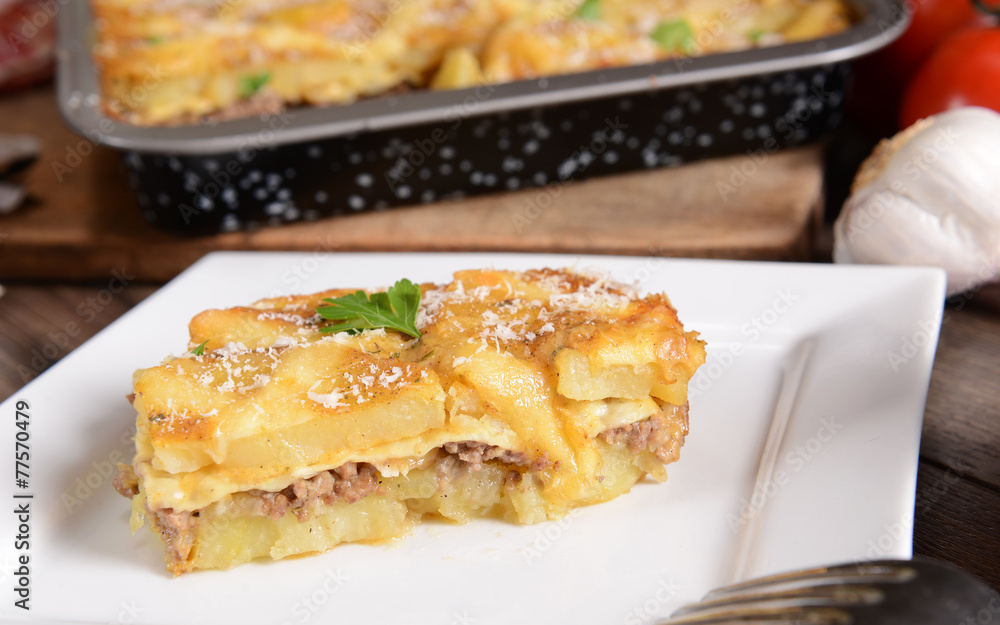 Casserole with potatoes, cheese and meat Casserole with potatoes, cheese and meat