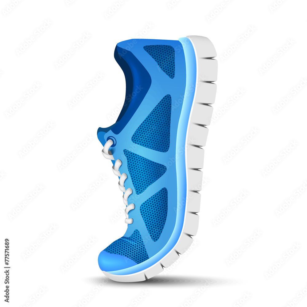 Blue curved sport shoes for running. Vector illustration Blue curved sport shoes for running. Vector illustration