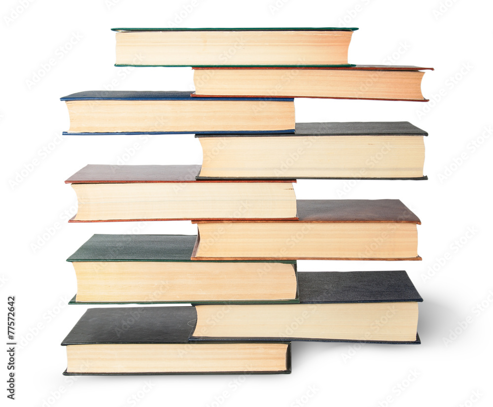Vertical stack in old books top view Vertical stack in old books top view
