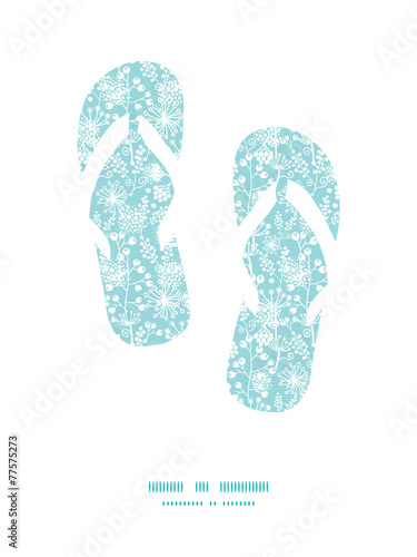 Vector blue and white lace garden plants flip flops silhouettes