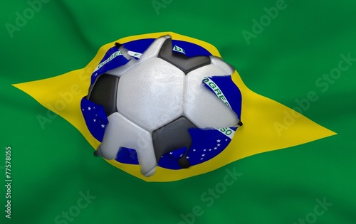 The hole in the flag of Brazil and soccer ball