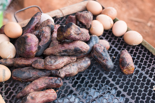 eggs and potato on the grill