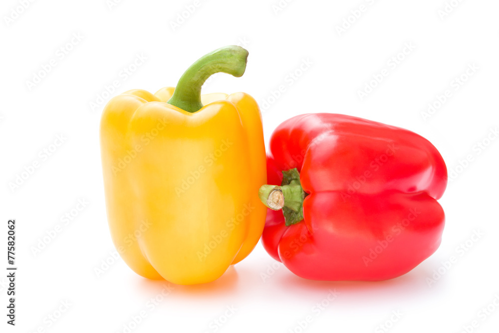 yellow and red bell peppers on a white background yellow and red bell peppers on a white background