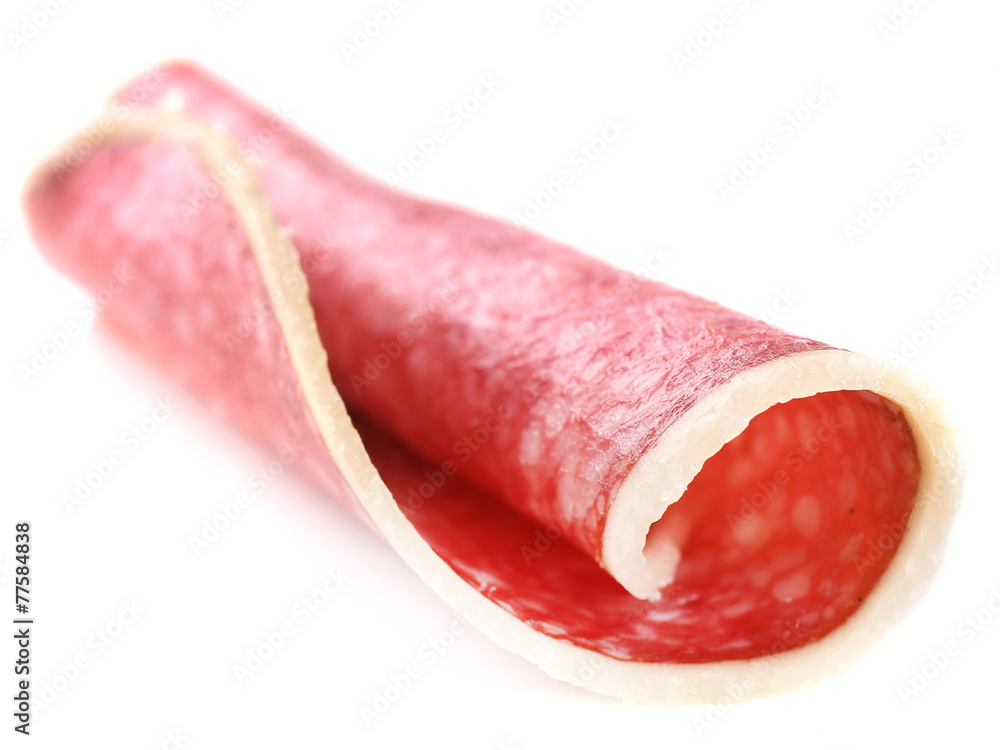 Slice of salami isolated on white background Slice of salami isolated on white background