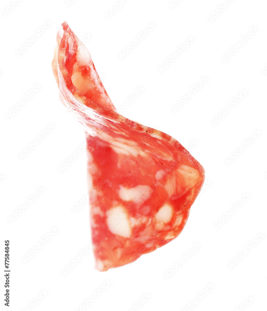 Slice of salami isolated on white background Slice of salami isolated on white background