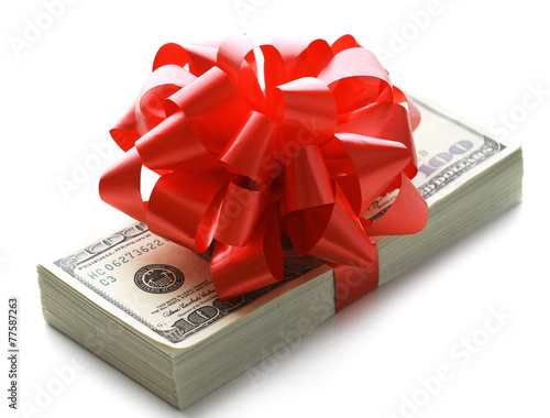 Bundle of dollars tied with ribbon isolated on white