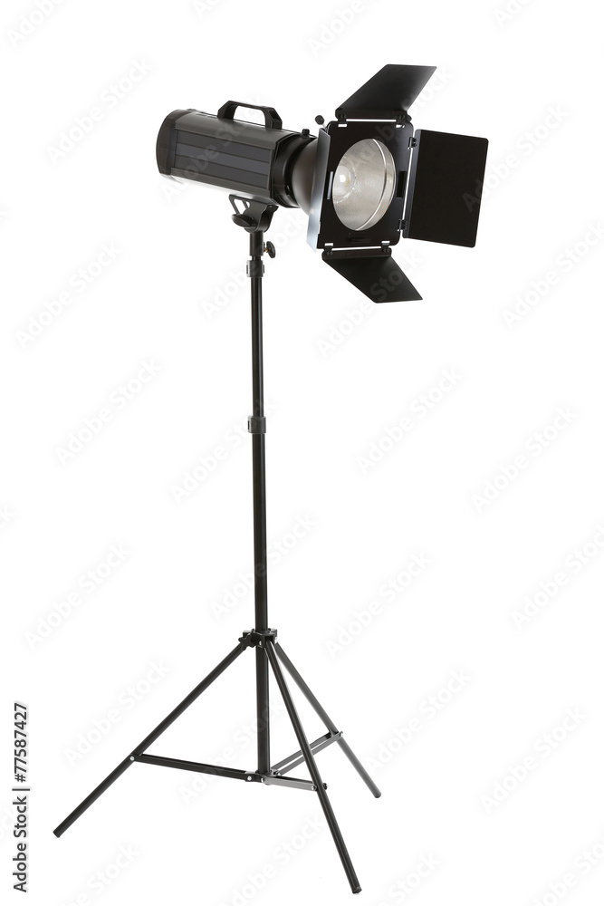 Studio flash with barn door isolated on white Studio flash with barn door isolated on white