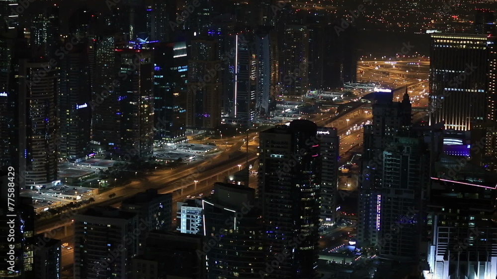 time lapse aerial view freeway in Dubai at night time lapse aerial view freeway in Dubai at night