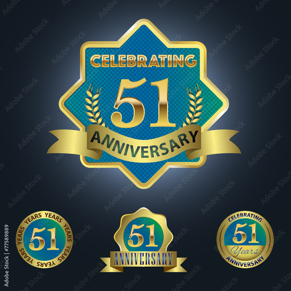 Celebrating 51 Years Anniversary - Blue seal with golden ribbon Celebrating 51 Years Anniversary - Blue seal with golden ribbon