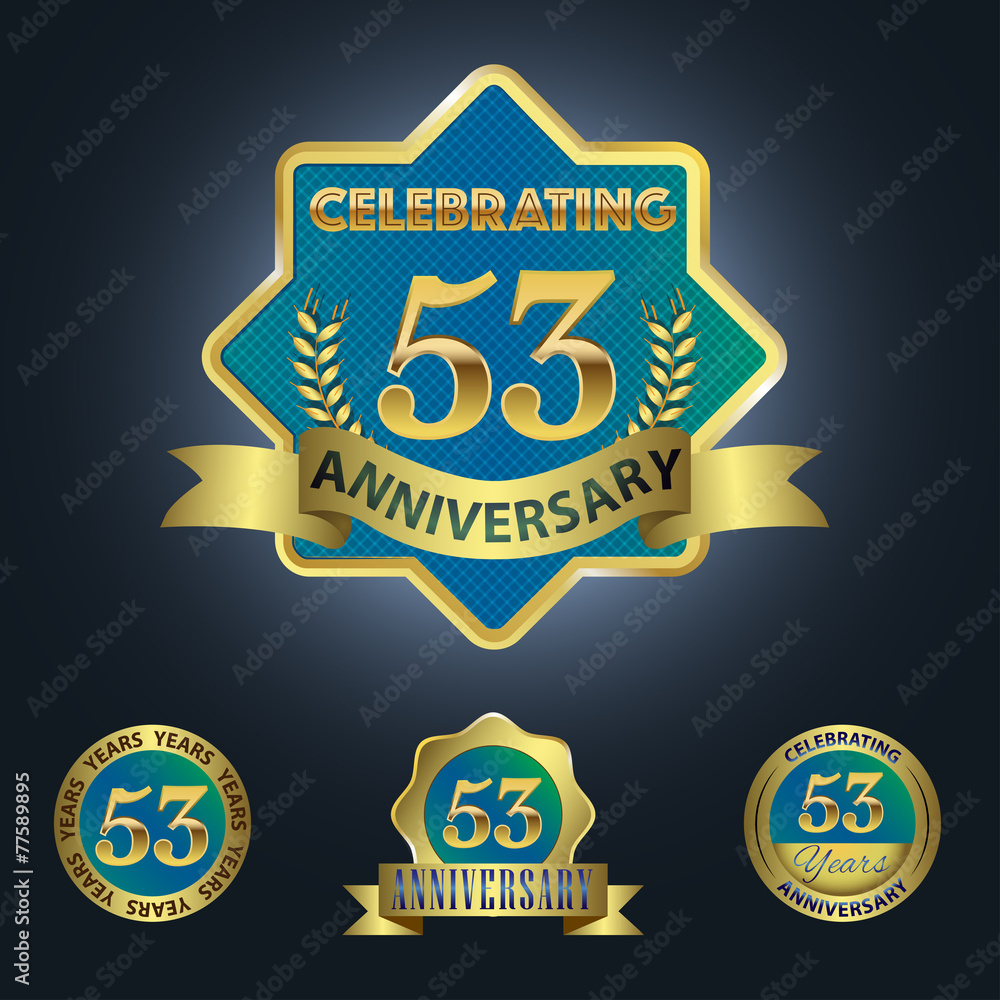 Celebrating 53 Years Anniversary - Blue seal with golden ribbon Celebrating 53 Years Anniversary - Blue seal with golden ribbon