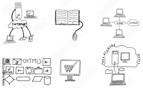 Hand-Drawn Illustration of Internet Topics