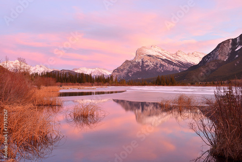 Mount Rundle and Vermilion Lakes in winter, Banff, AB