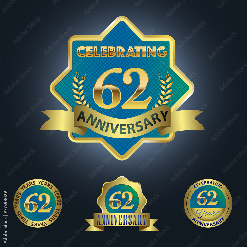 Celebrating 62 Years Anniversary - Blue seal with golden ribbon