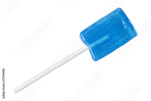 Blue lollipop isolated on white background.
