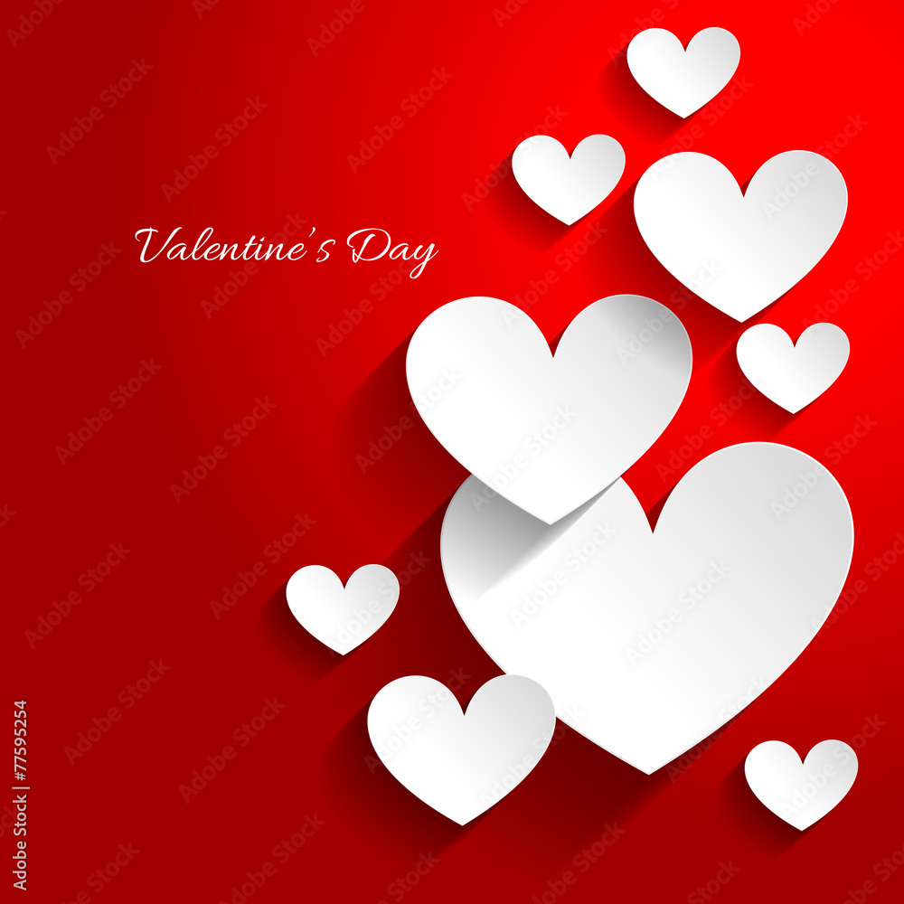valentine day card with hearts in red background